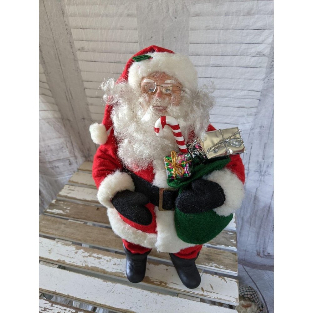 Large Santa Xmas decor figurine bag candy cane cen